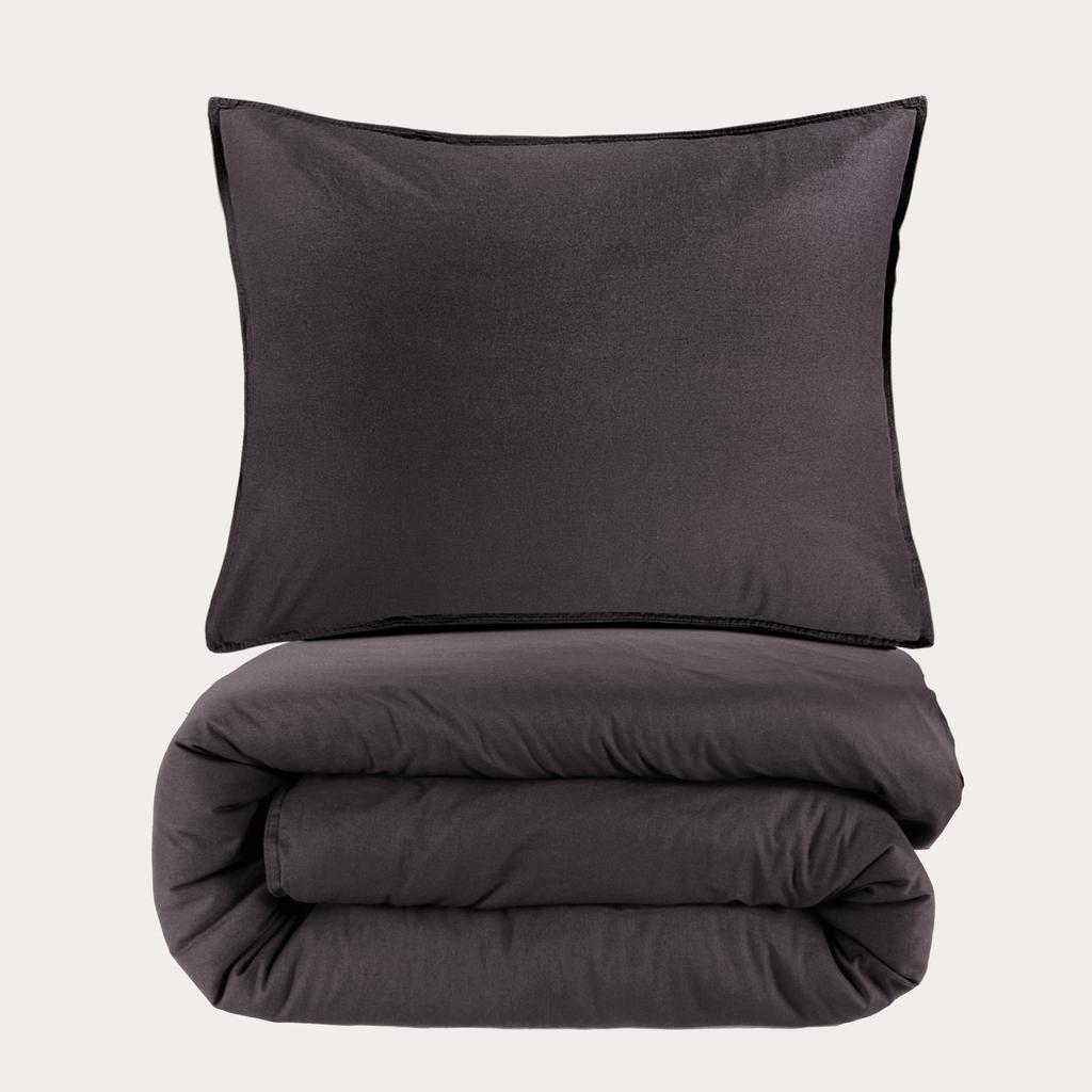 NOUS Living stonewashed dekbedovertrek 1-persoons antraciet (140x200 cm)