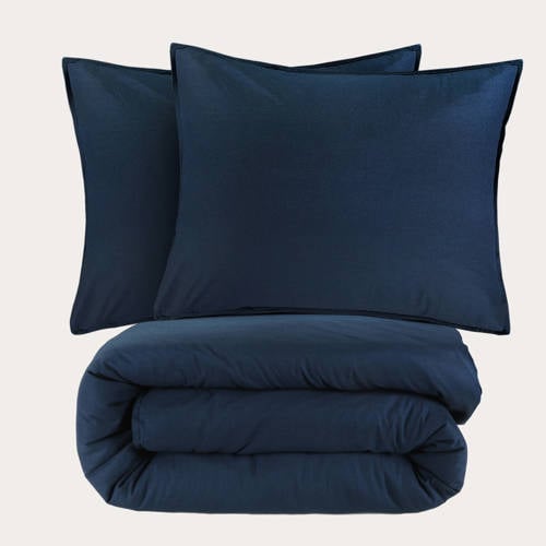 NOUS Living stonewashed dekbedovertrek 2-persoons blauw (200x200/220 cm) - Donkerblauw