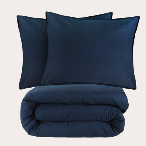 NOUS Living stonewashed dekbedovertrek lits-jumeaux blauw (240x200/220 cm) - Donkerblauw