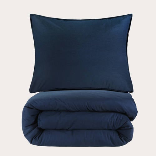 NOUS Living stonewashed dekbedovertrek 1-persoons blauw (140x200/220 cm) - Donkerblauw
