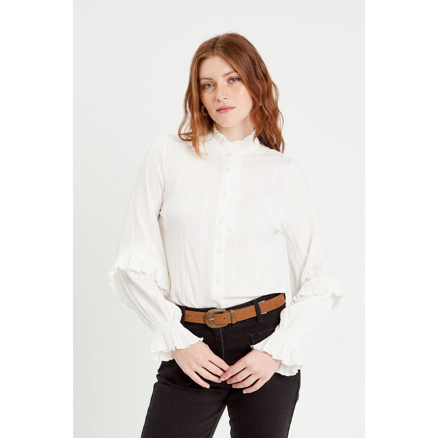 Cache blouse met ruches ecru