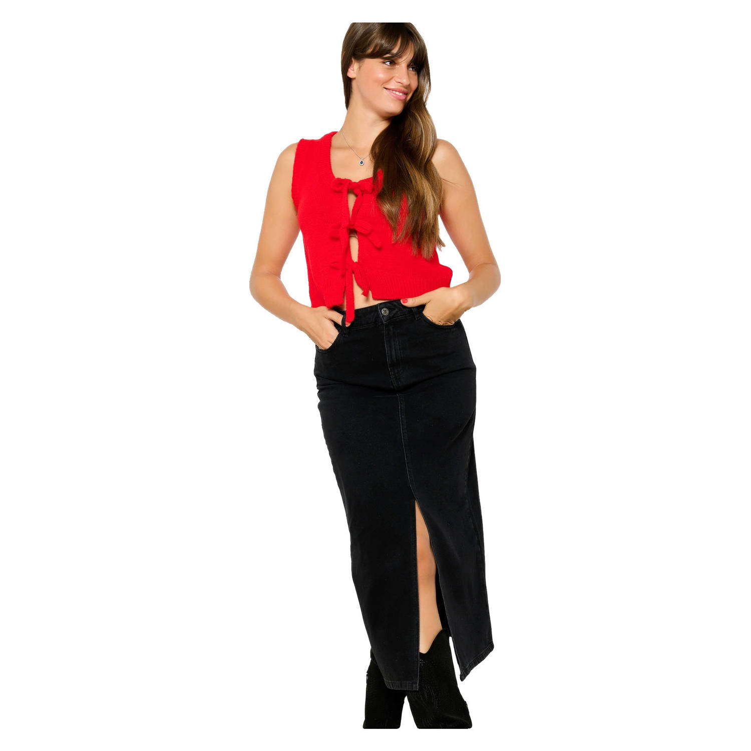 LOLALIZA denim; midi rok black denim