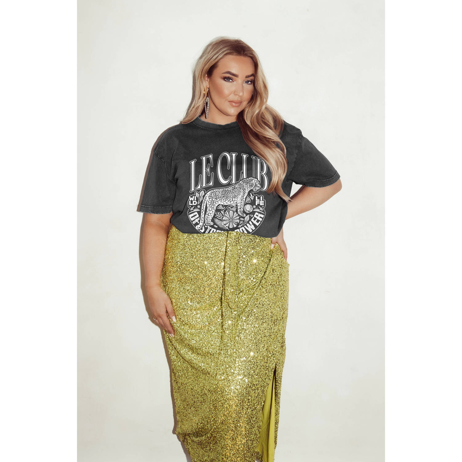 Pinned by K Curve T-shirt met printopdruk antraciet wit