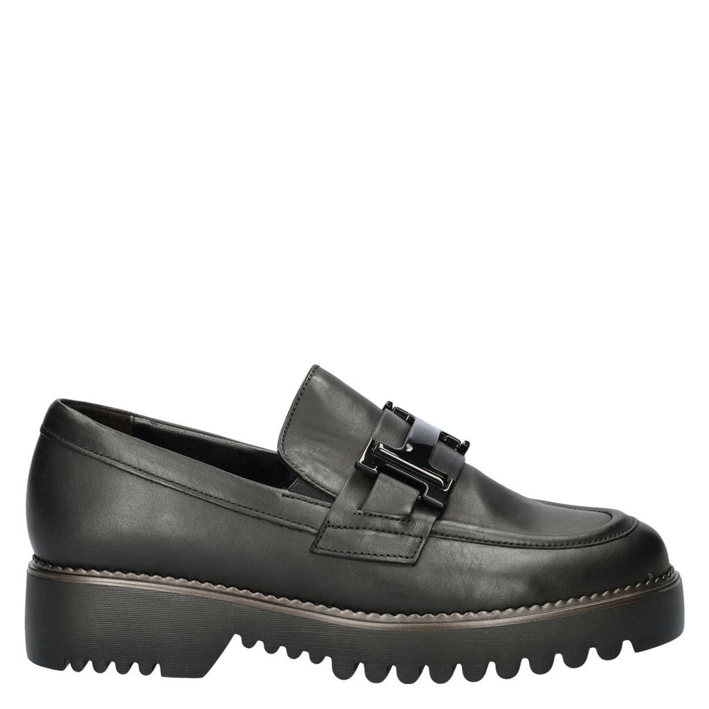 Zwarte dames Gabor chunky leren loafers