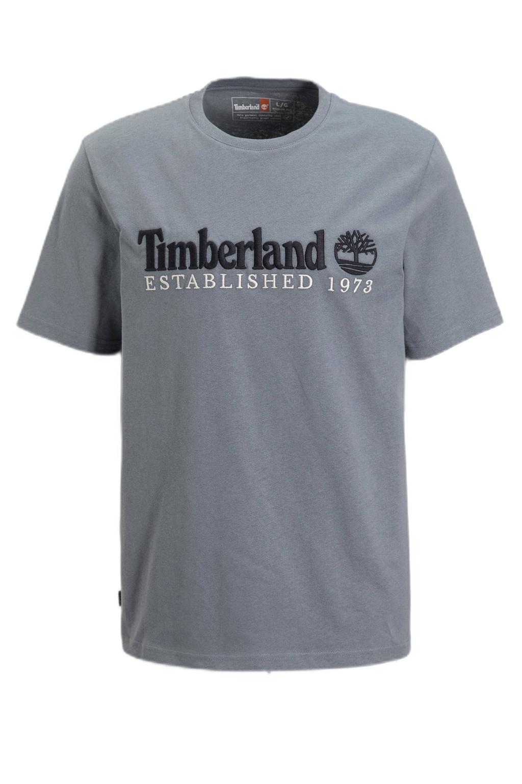 Grijze heren Timberland T-shirt van katoen met logo dessin, korte mouwen en ronde hals
