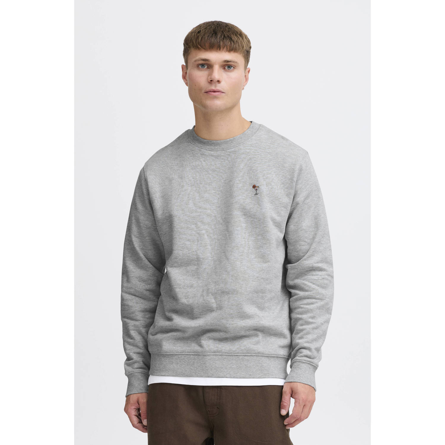 Solid sweater SDNooam met printopdruk lichtgrijs