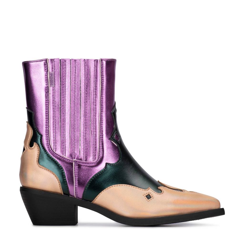 Roze en multikleurige dames POSH by Poelman cowboylaarzen van imitatieleer met ritssluiting