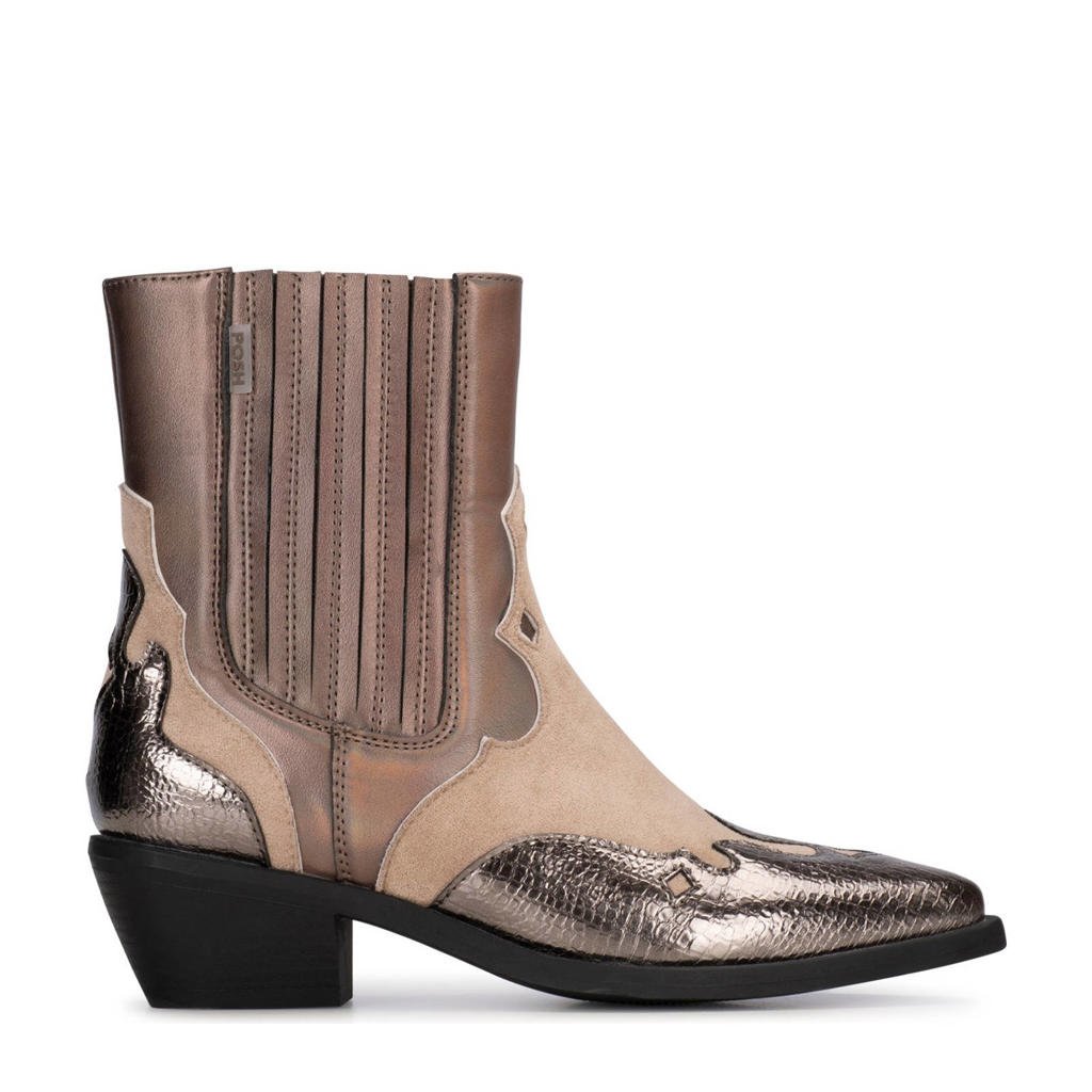 Beige en taupe dames POSH by Poelman cowboylaarzen van imitatieleer met ritssluiting