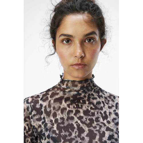 OBJECT top OBJNELA met panterprint en mesh grijs/ zwart/ creme afbeelding