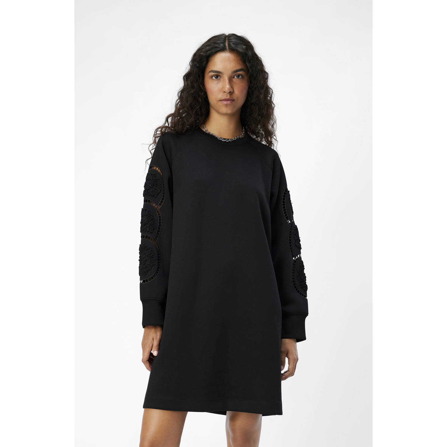 Object Zwarte Sweatjurk met Broderiedetails Black Dames