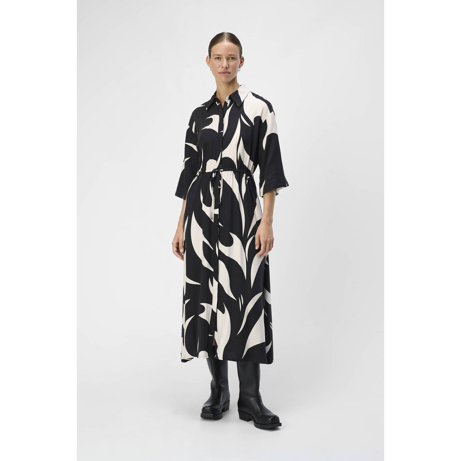OBJECT blousejurk OBJDEMIA met all over print zwart wit