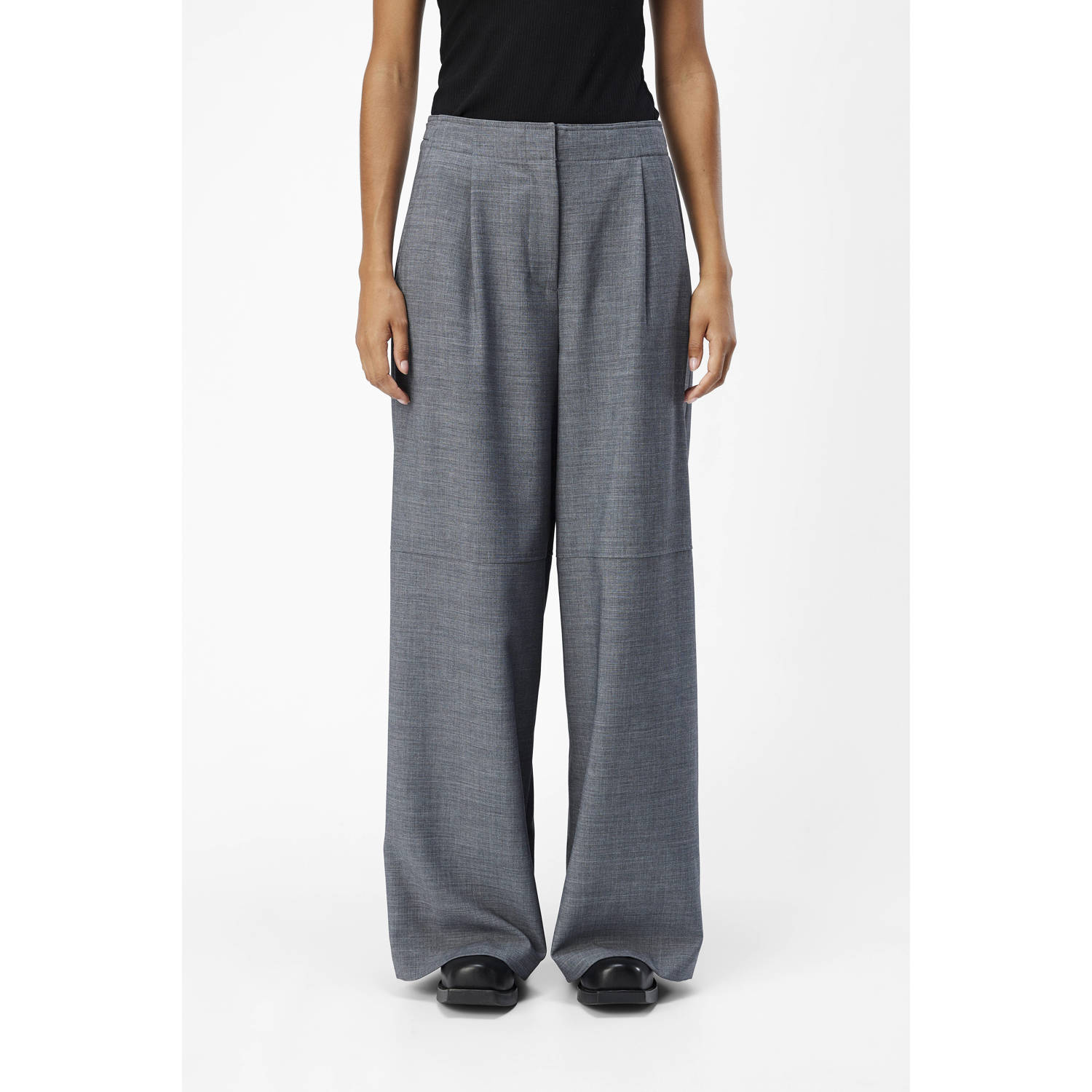 OBJECT Dames Broeken Objlesli Hw Lo Wide Pants Grijs