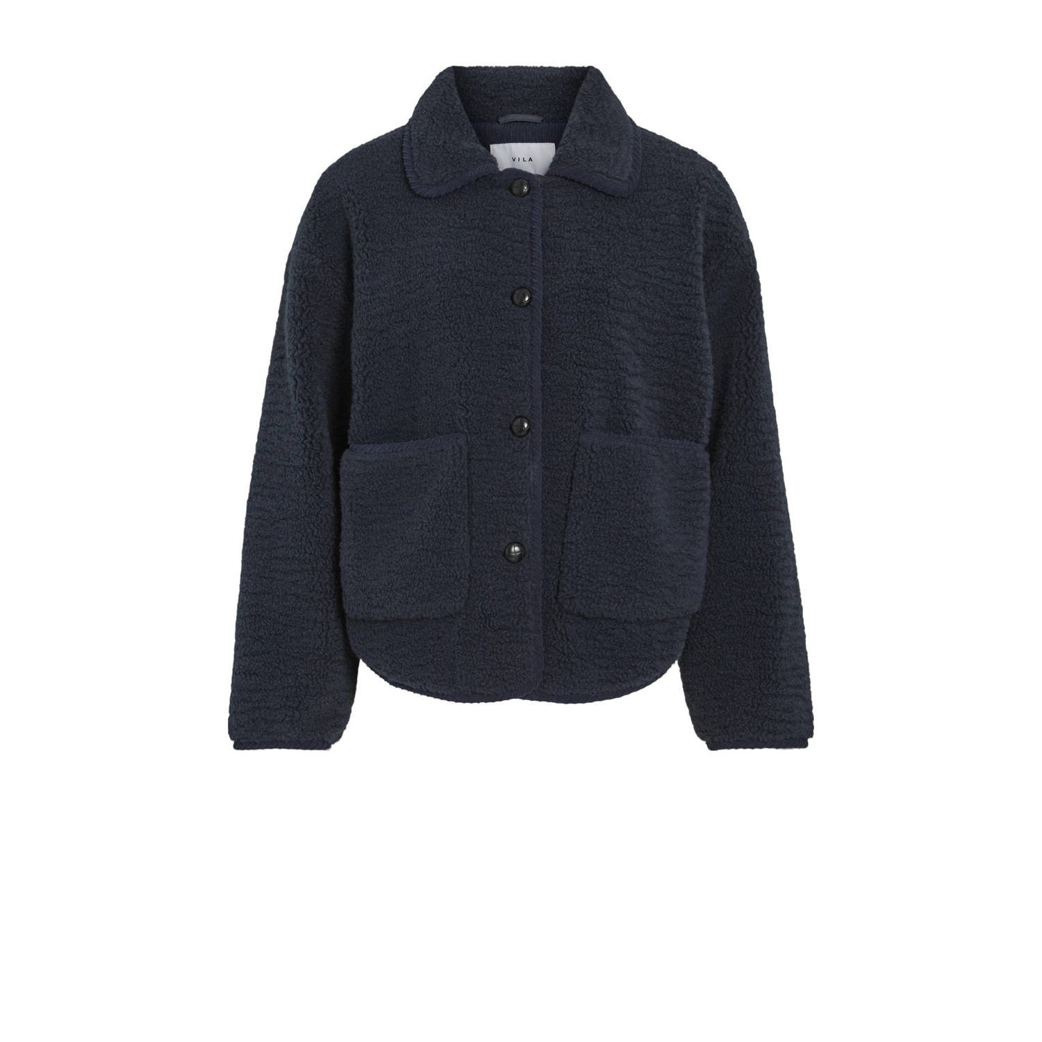 VILA teddy winterjas VIMELUSA donkerblauw