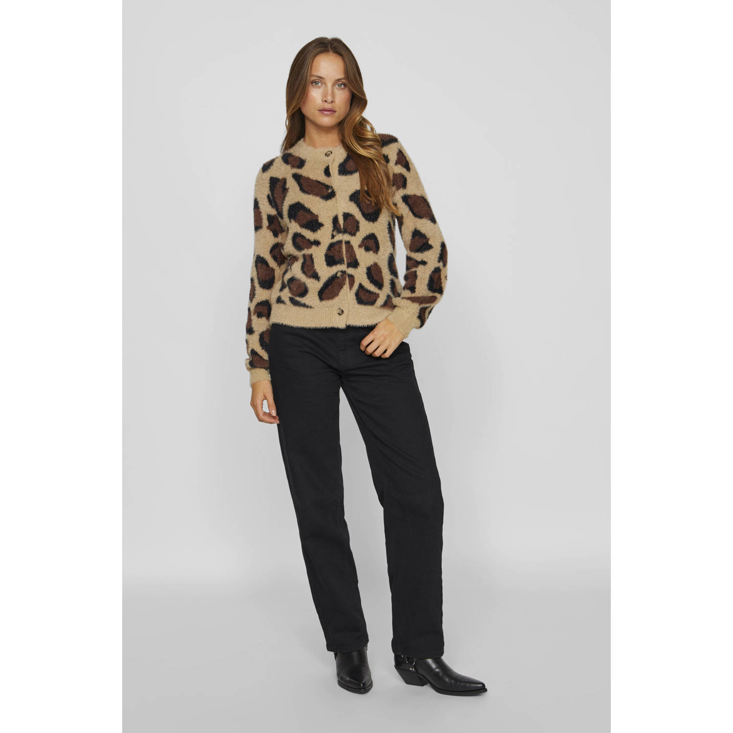 VILA vest VIHELLY met panterprint bruin donkerbruin zwart