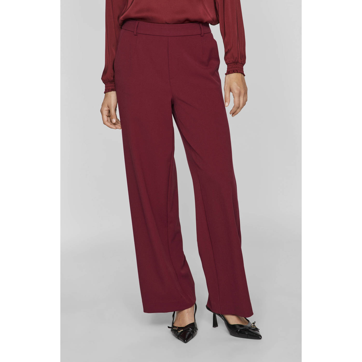 VILA high waist wide leg broek VIVARONE donkerrood