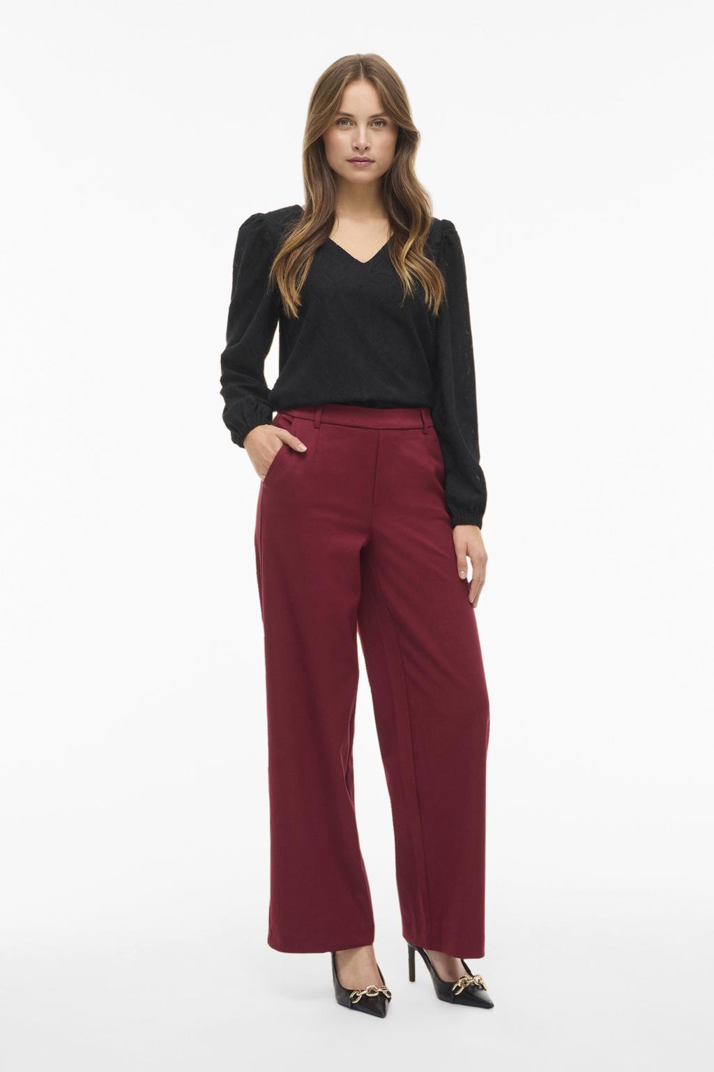 VILA high waist wide leg broek VIVARONE donkerrood