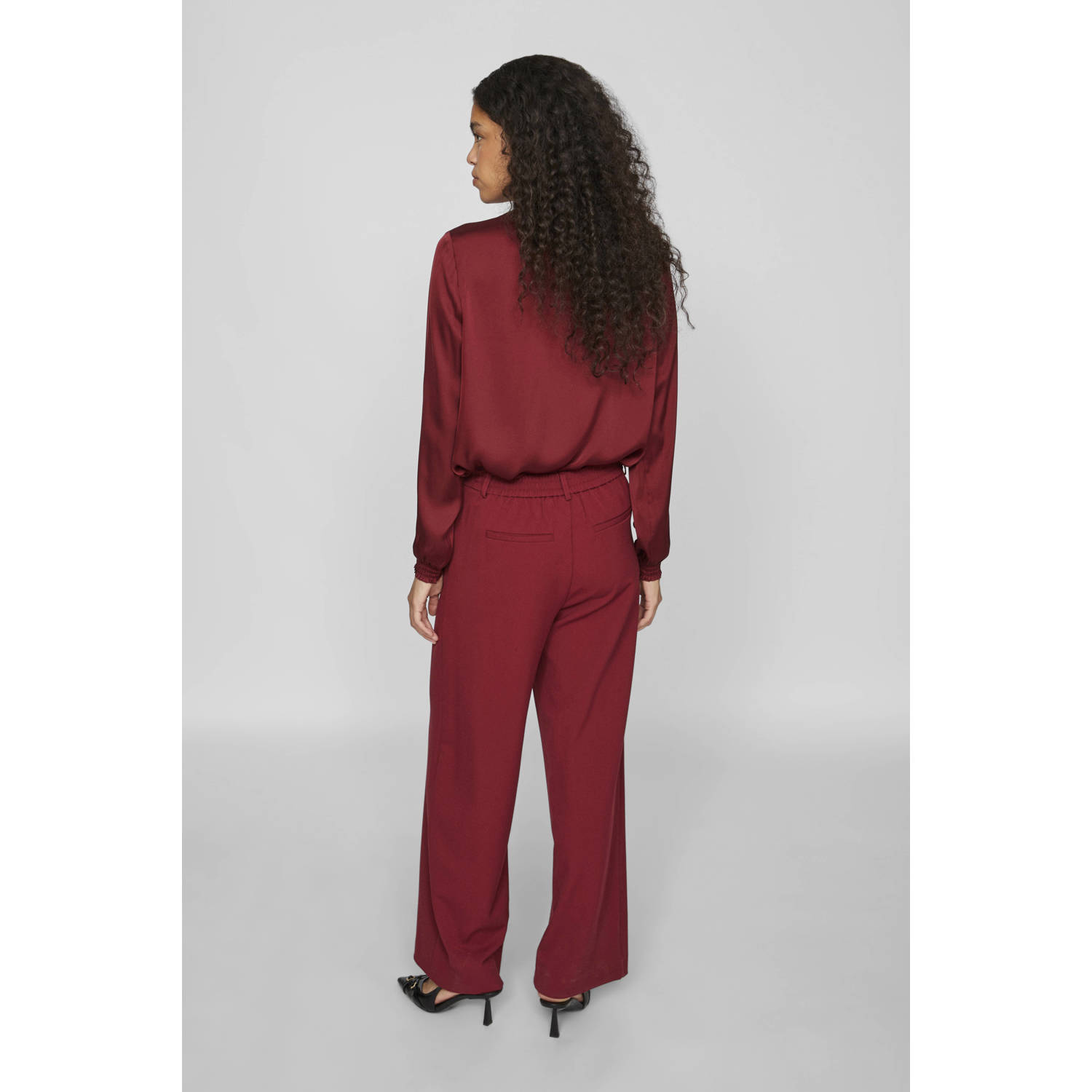 VILA high waist wide leg broek VIVARONE donkerrood