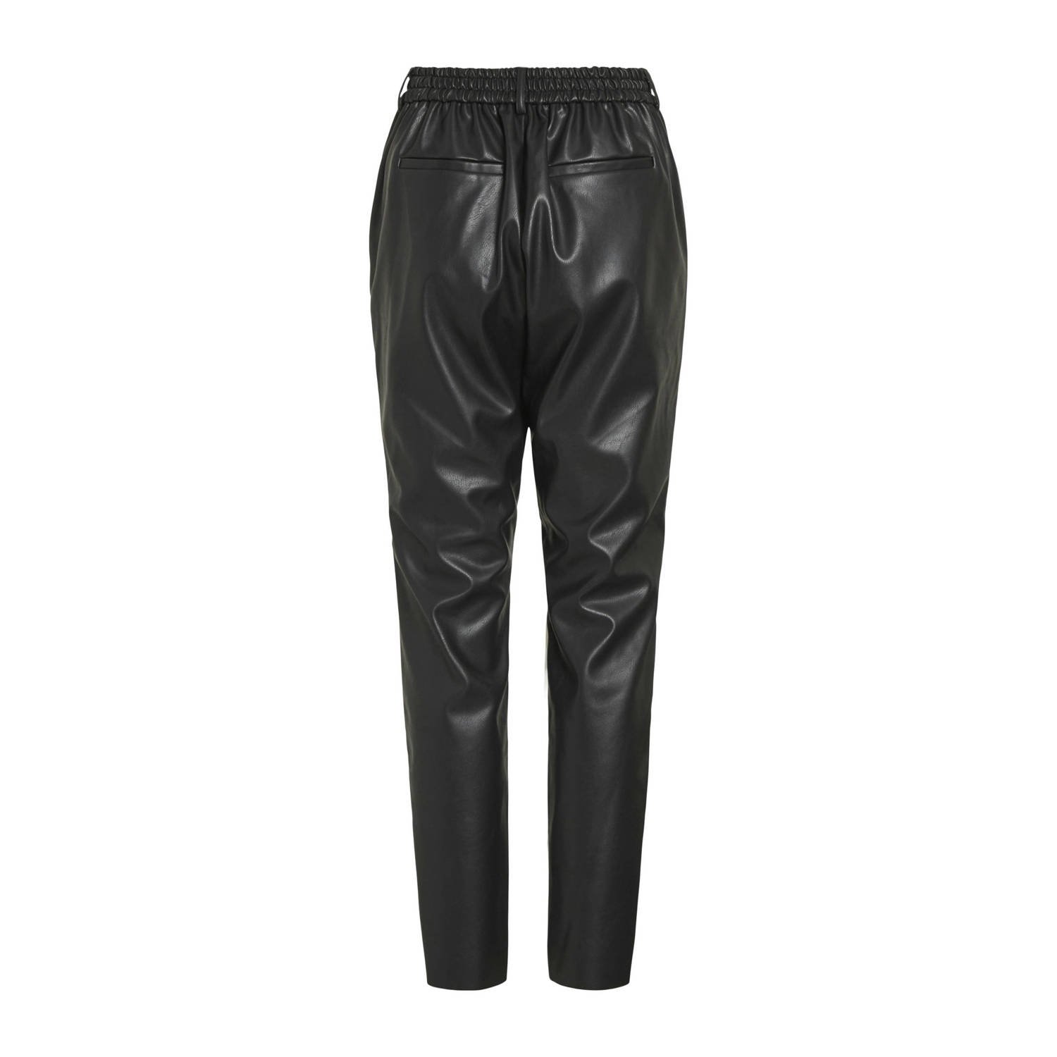 VILA imitatieleren high waist slim fit broek VIDAGMAR zwart