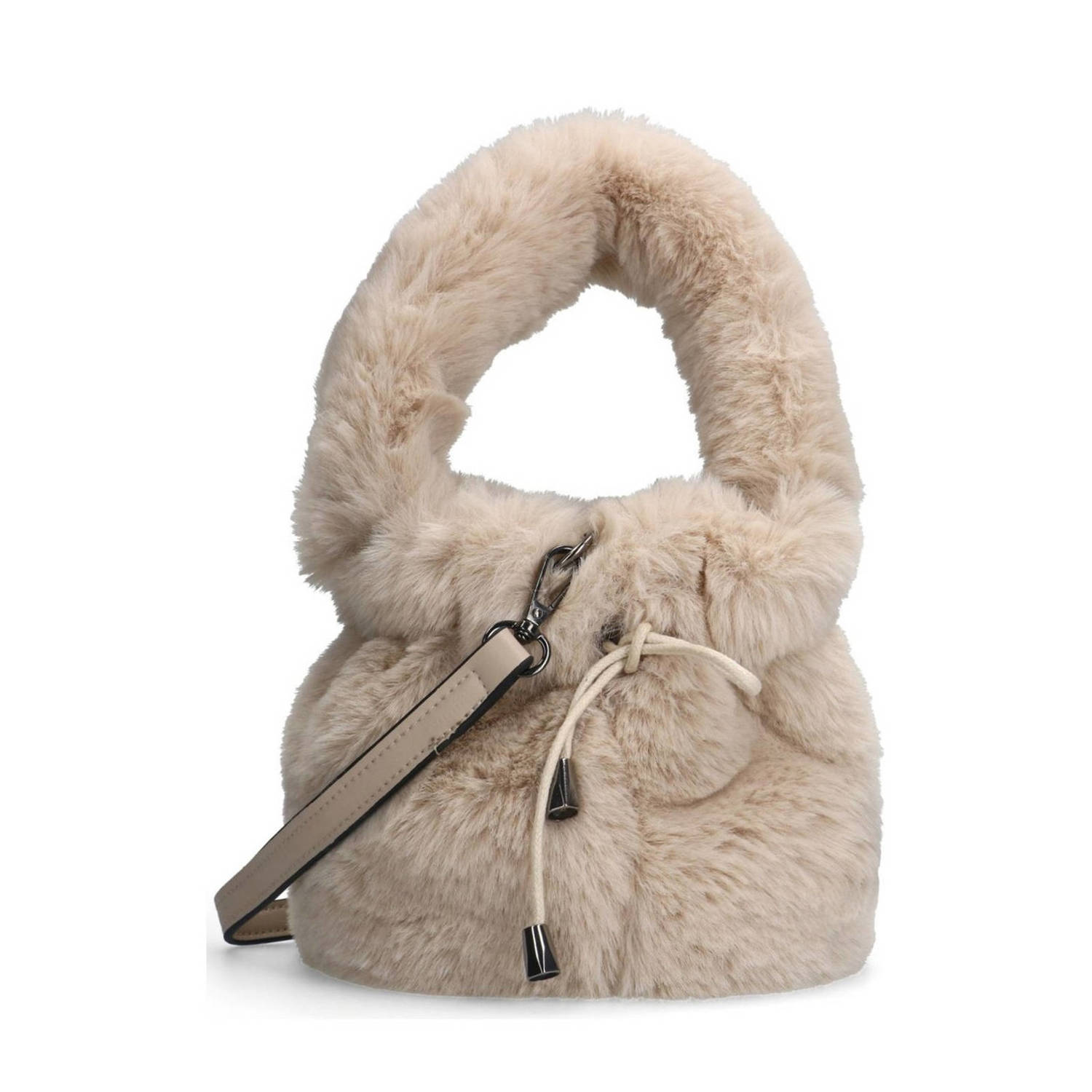 Manfield mini handtas van imitatiebont beige