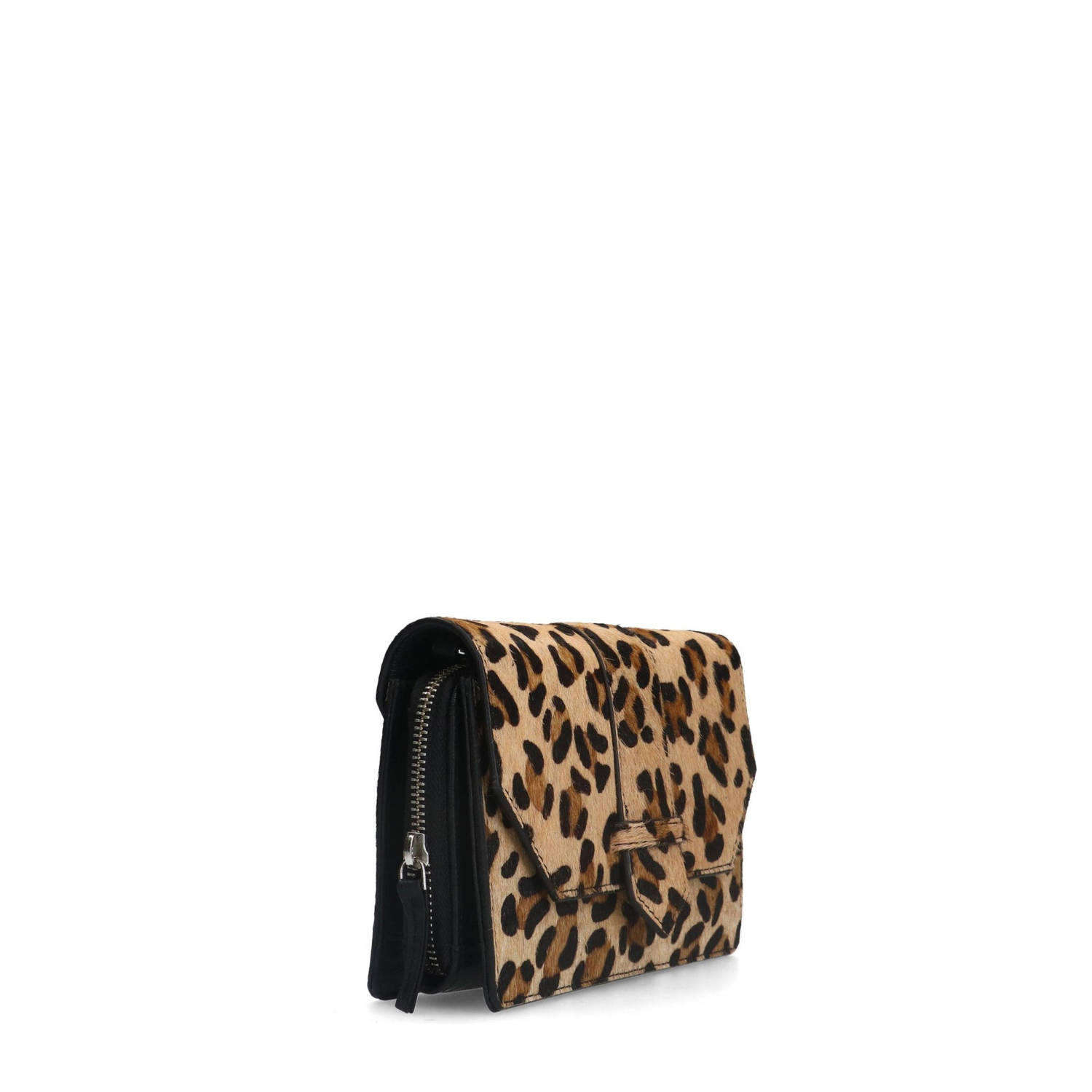 Manfield leren crossbody tas met panterprint zwart multi