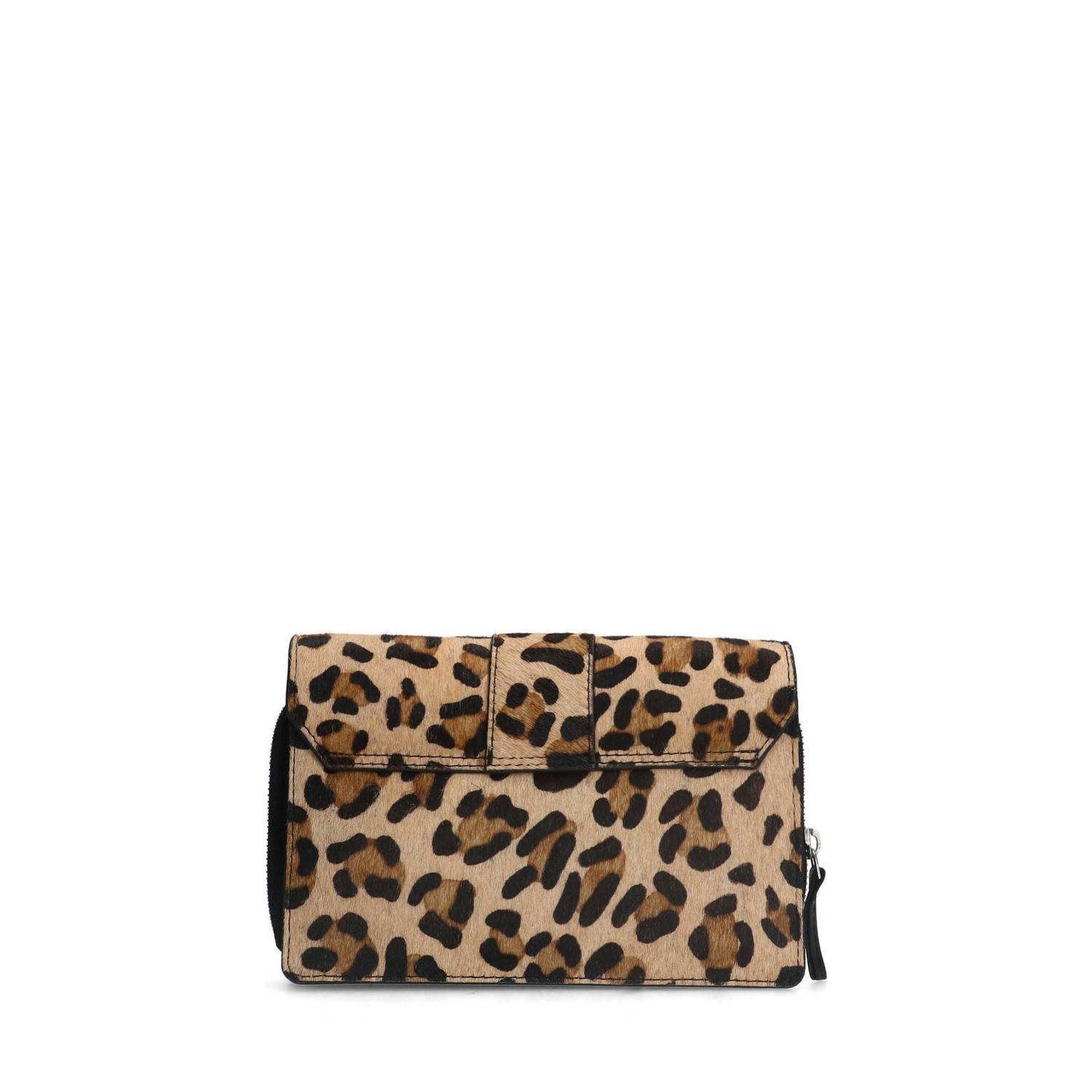 Manfield leren crossbody tas met panterprint zwart multi