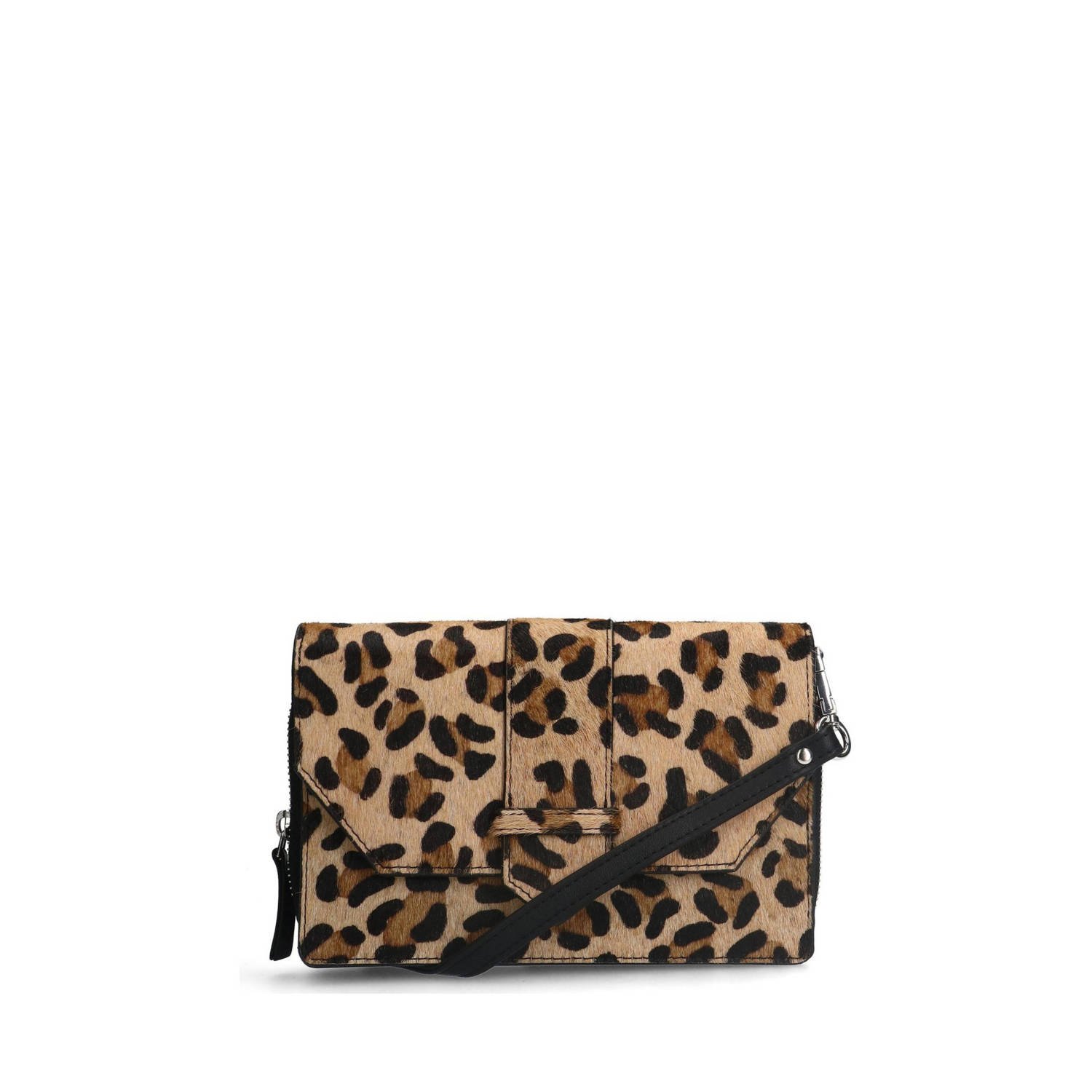 Manfield leren crossbody tas met panterprint zwart multi