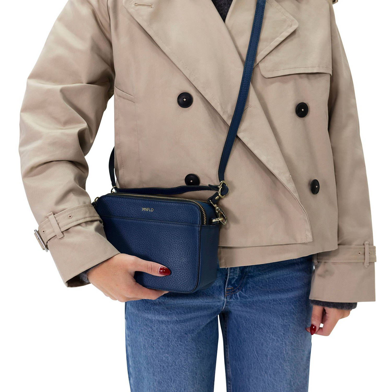 Manfield leren crossbody tas blauw