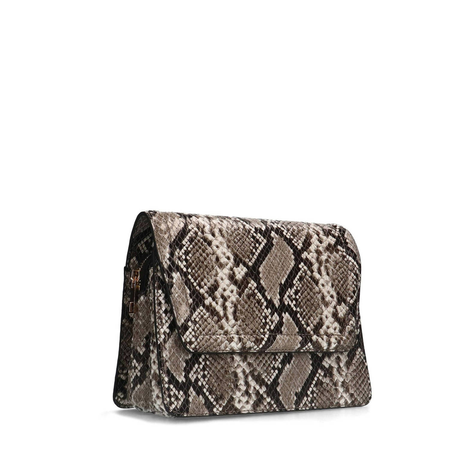 Manfield crossbody tas met slangenprint beige