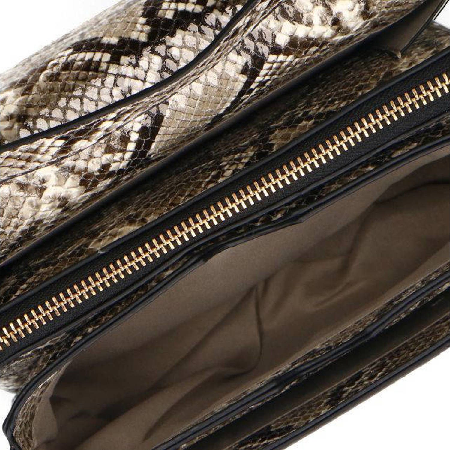 Manfield crossbody tas met slangenprint beige