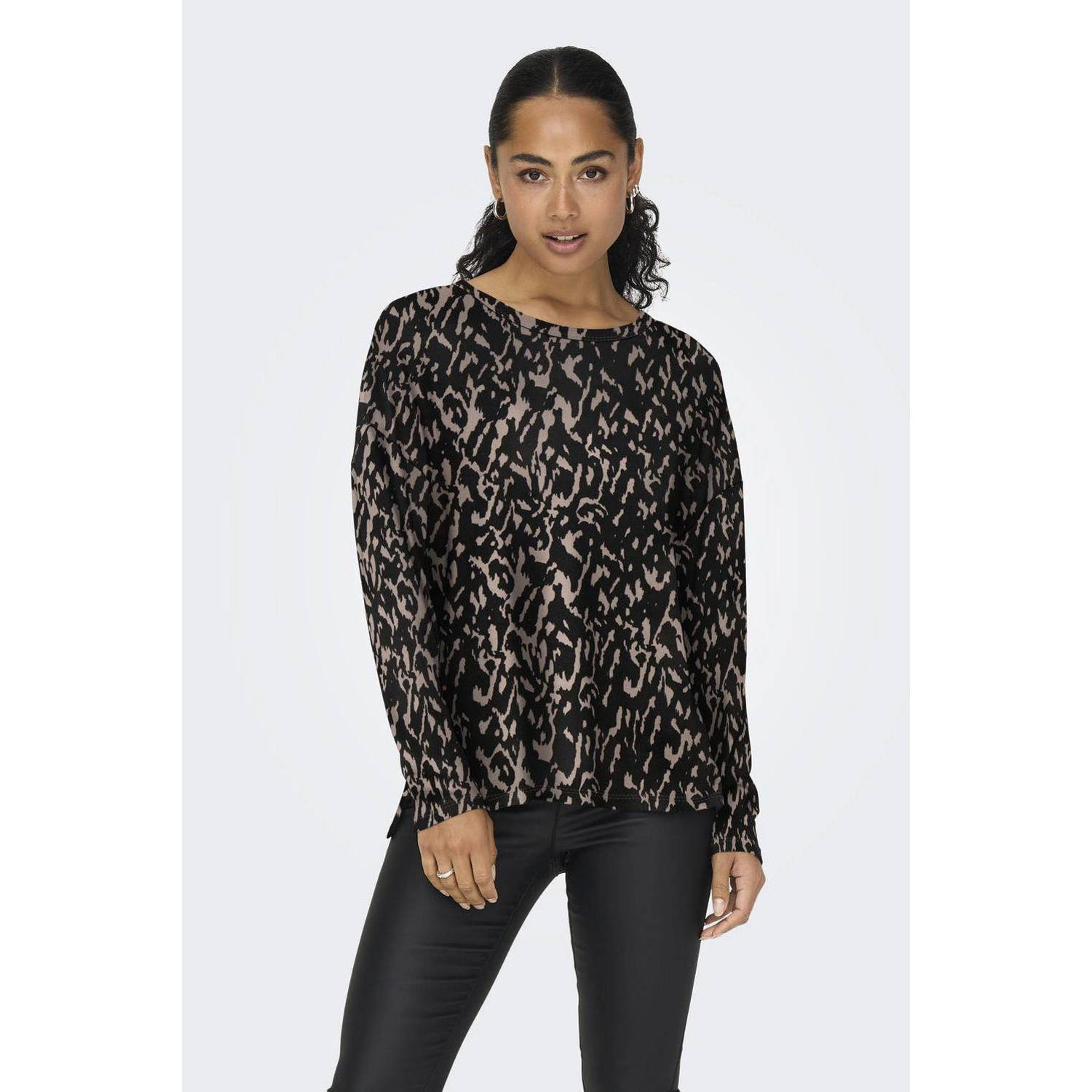 ONLY top met all over print zwart beige