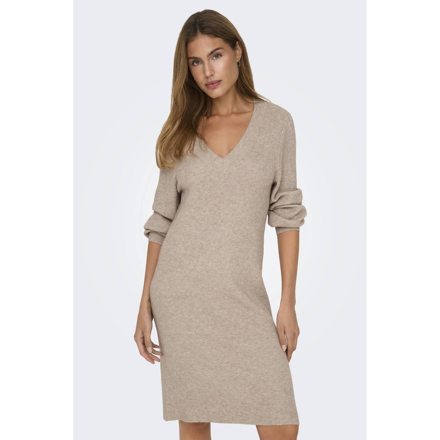 Only Gebreide jurk ONLKATIA LS V-NECK DRESS NCA KNT