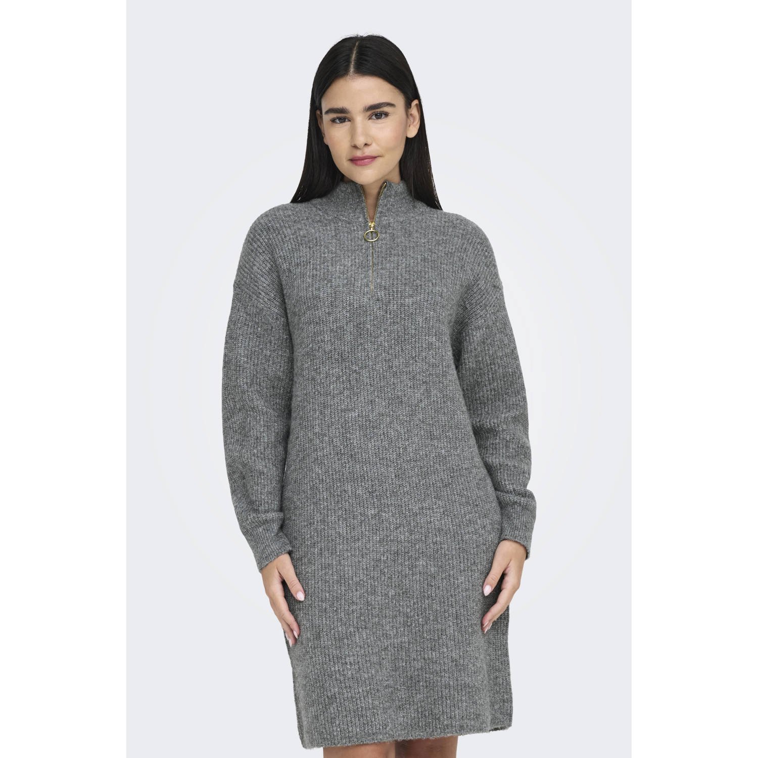 Only Gebreide jurk ONLTOKYO L S ZIP DRESS KNT