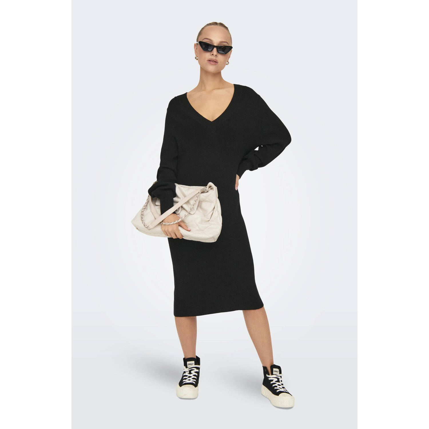 Only Gebreide jurk ONLKATIA LS V-NECK DRESS NCA KNT