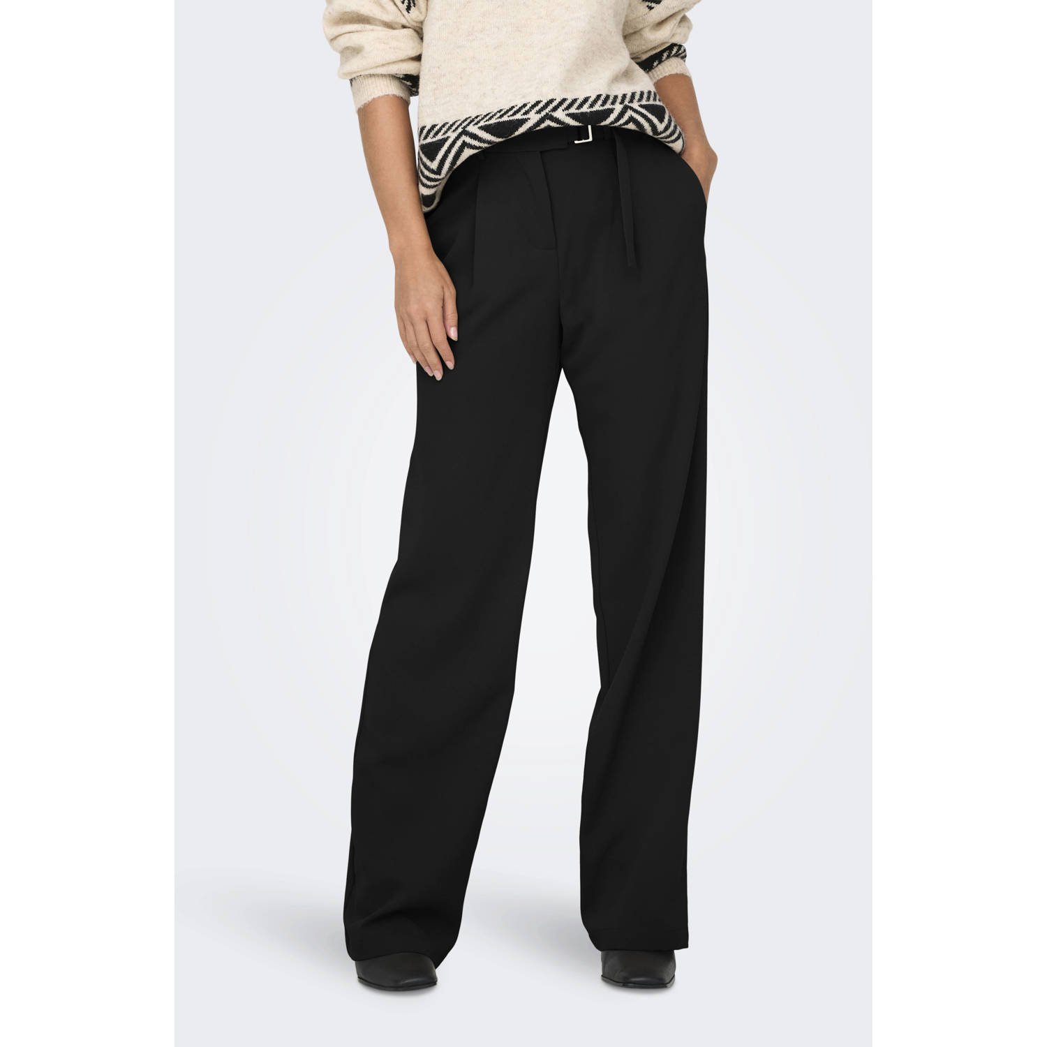 ONLY high waist wide leg pantalon ONLREBECCA zwart