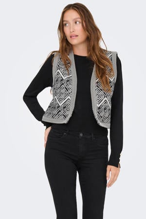 gilet ONLLILAH met jacquard grijs/zwart/ecru