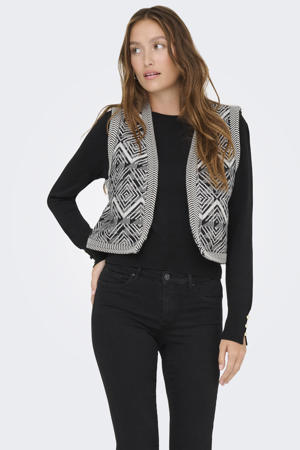 gilet ONLLILAH met jacquard grijs/zwart/ecru