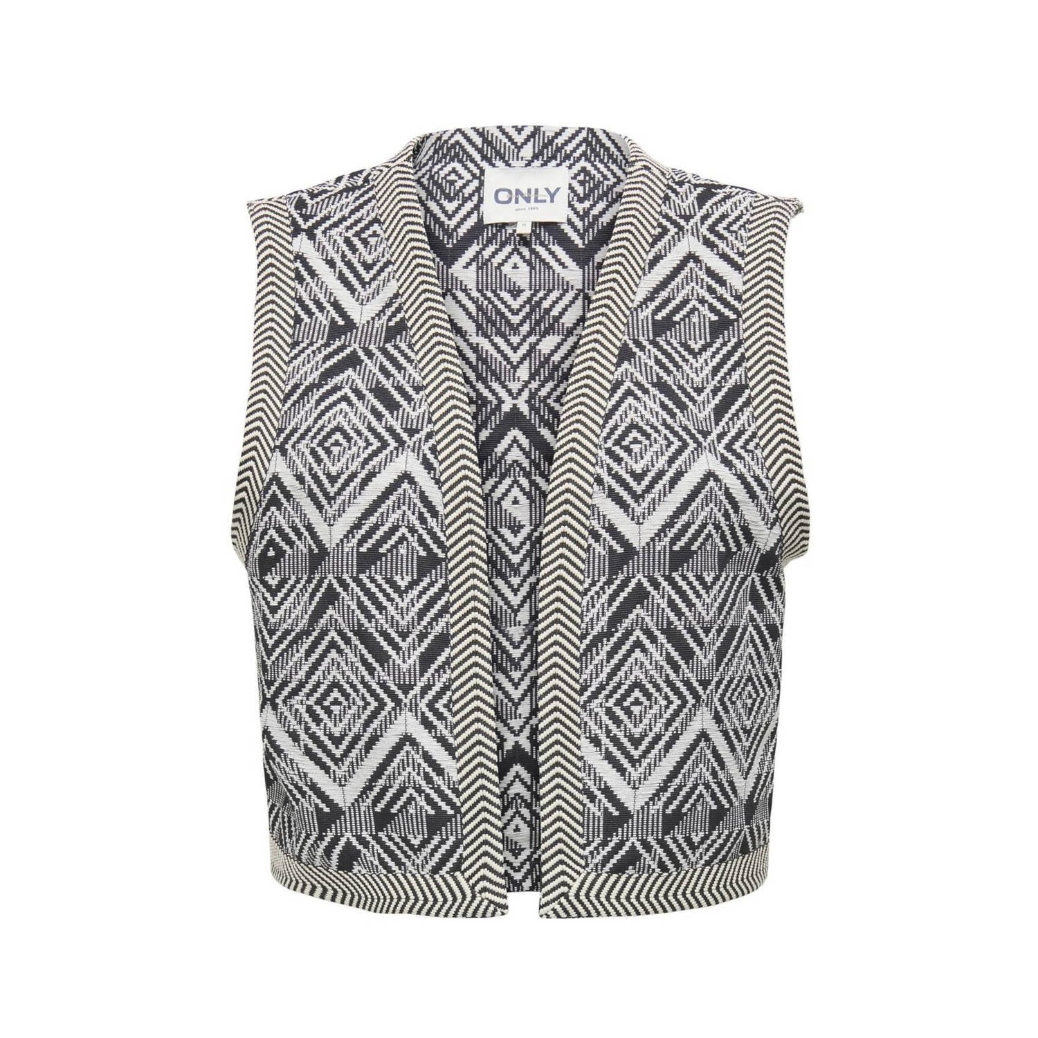 Only Jaquard Vest in Pumice Stone Black Pattern Gray Dames