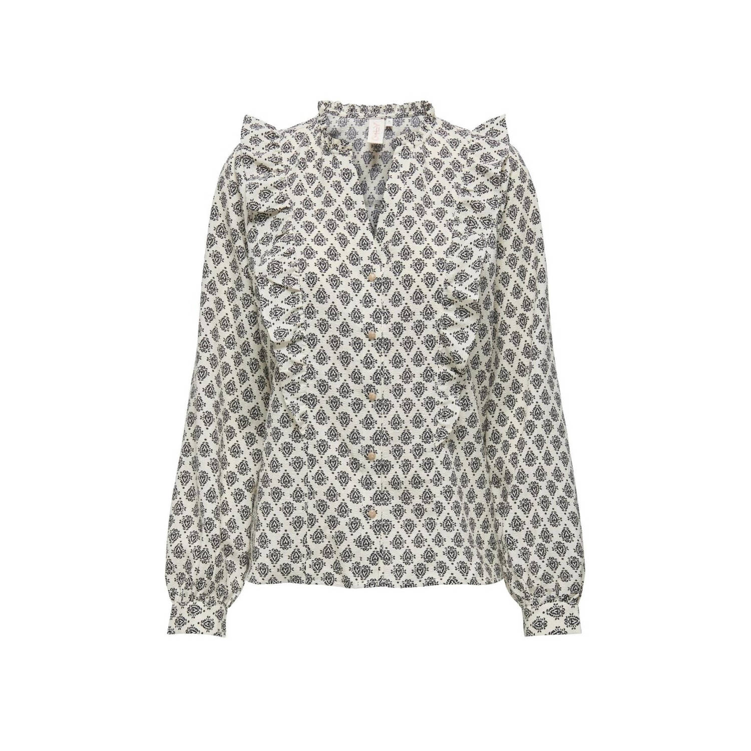 ONLY blouse ONLLUSIA met all over print wit zwart