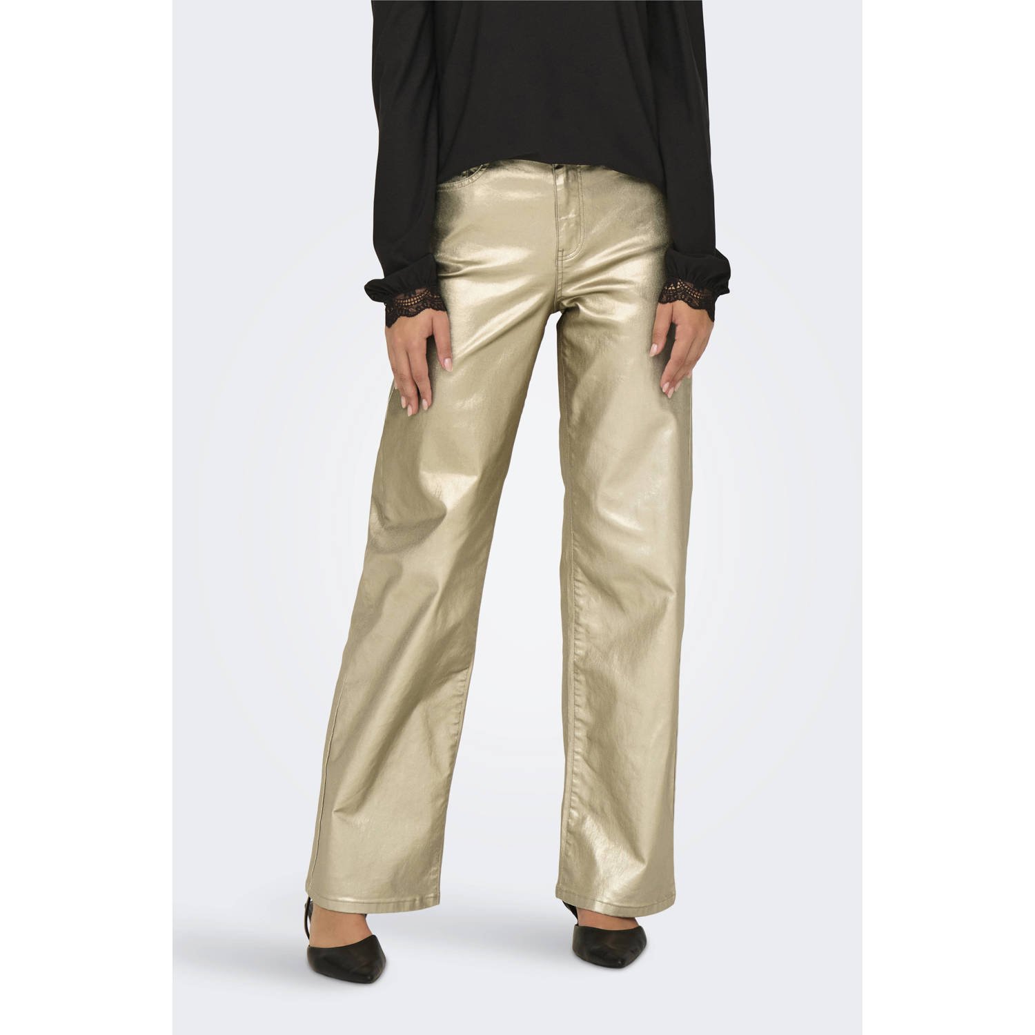 ONLY high waist straight fit broek ONLJUICY-VIV goud