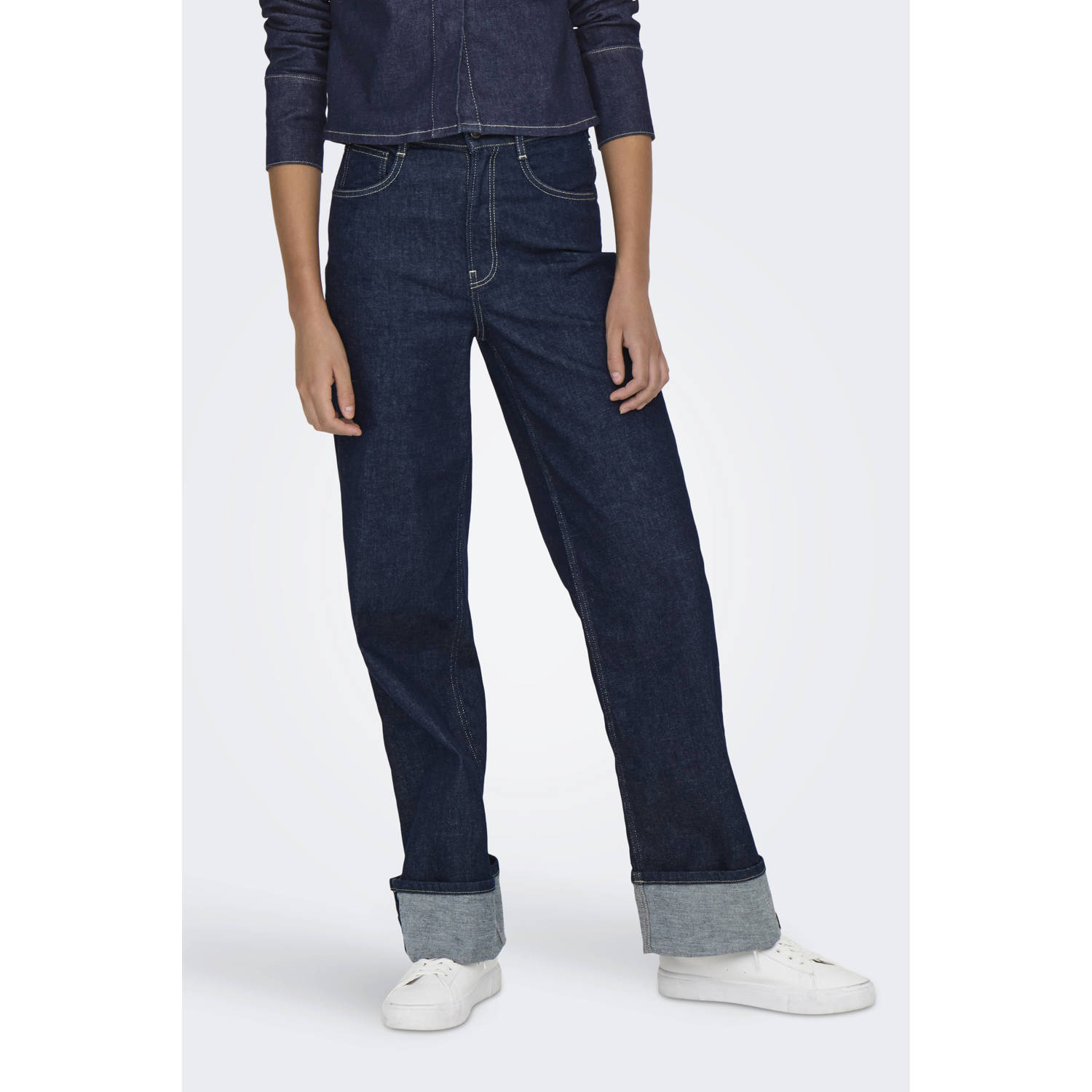 ONLY high waist wide leg jeans ONLMERCER dark blue denim