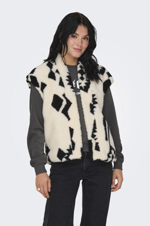 gilet ONLPOP met all over print crème/ zwart