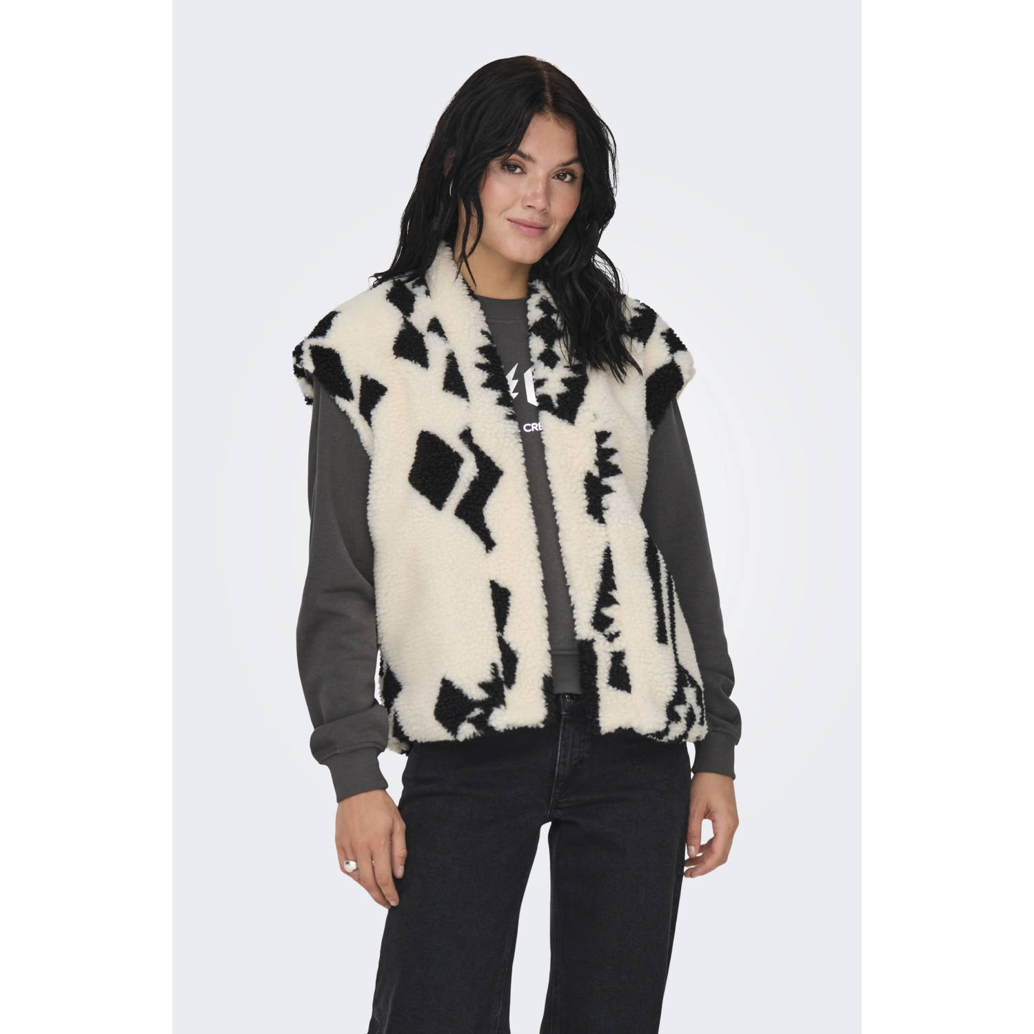 ONLY gilet ONLPOP met all over print crème zwart