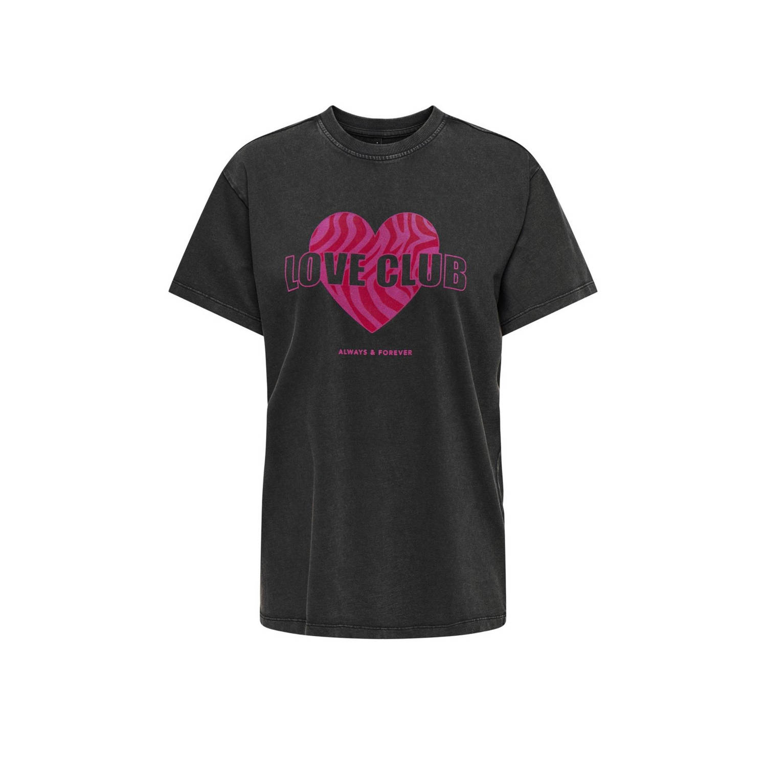 ONLY jersey T-shirt ONLNINNA met printopdruk zwart roze