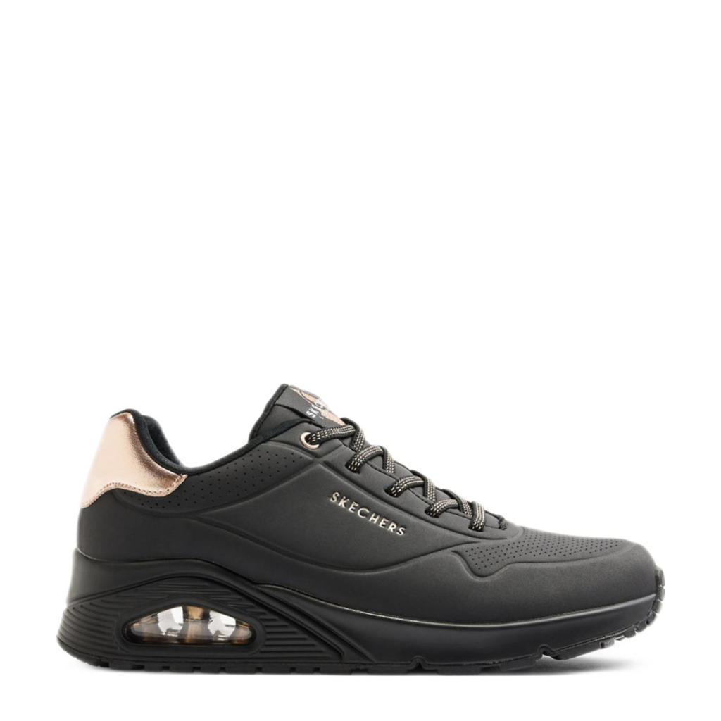 Zwarte dames Skechers sneakers van imitatieleer met veters