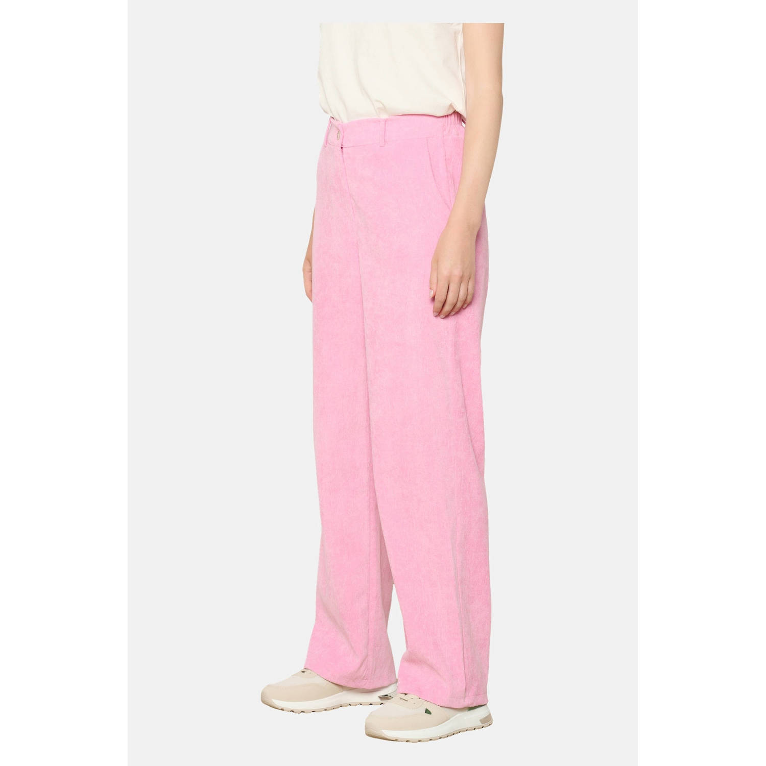 LOLALIZA corduroy high waist wide leg broek roze