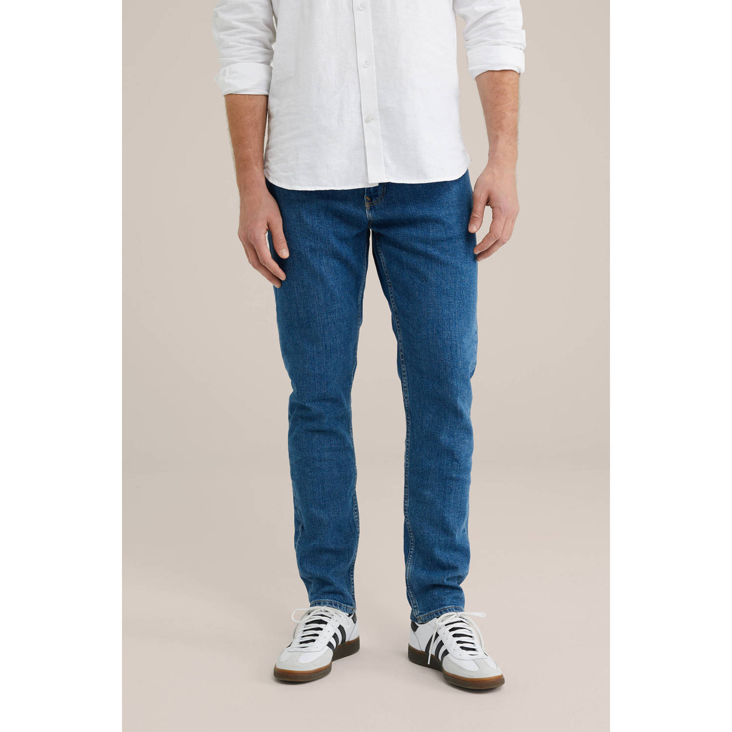 WE Fashion WE Fundamentals slim fit jeans 'rain ready' donkerblauw