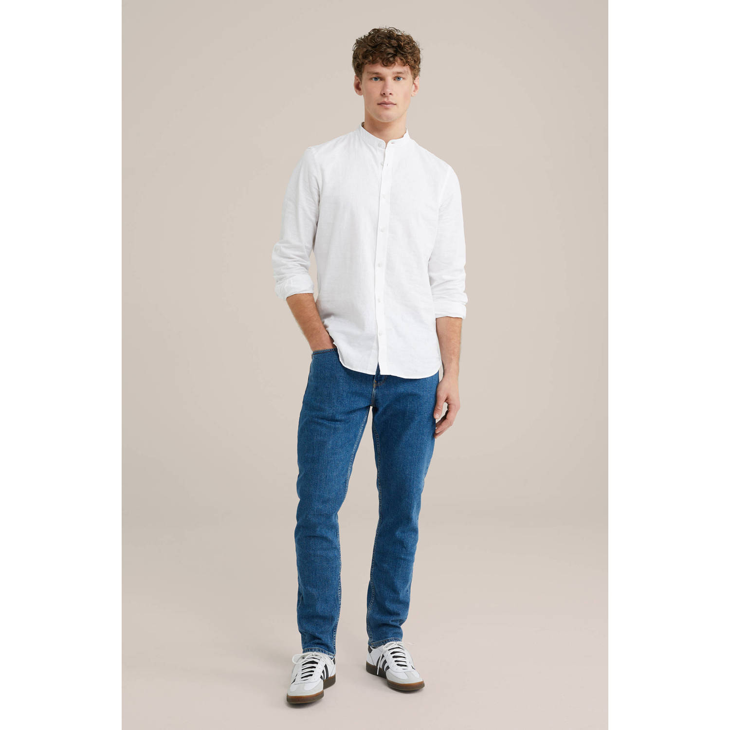 WE Fashion WE Fundamentals slim fit jeans 'rain ready' donkerblauw