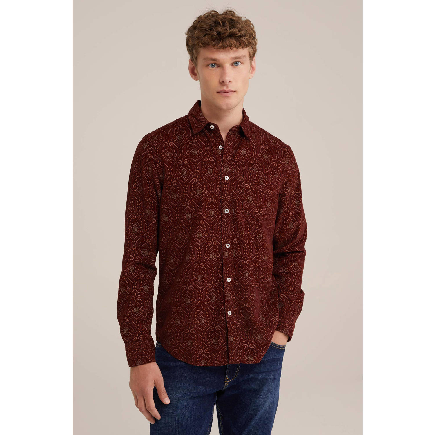 WE Fashion regular fit overhemd donkerrood