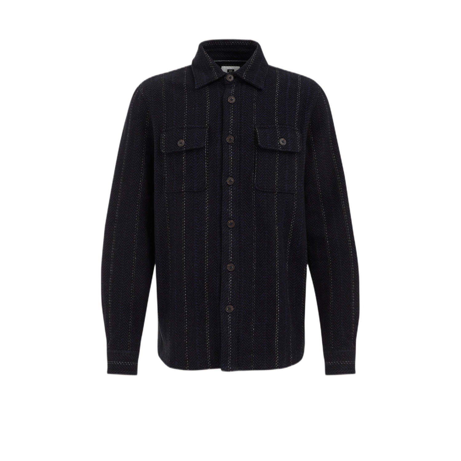 WE Fashion gestreept regular fit overshirt donkerblauw