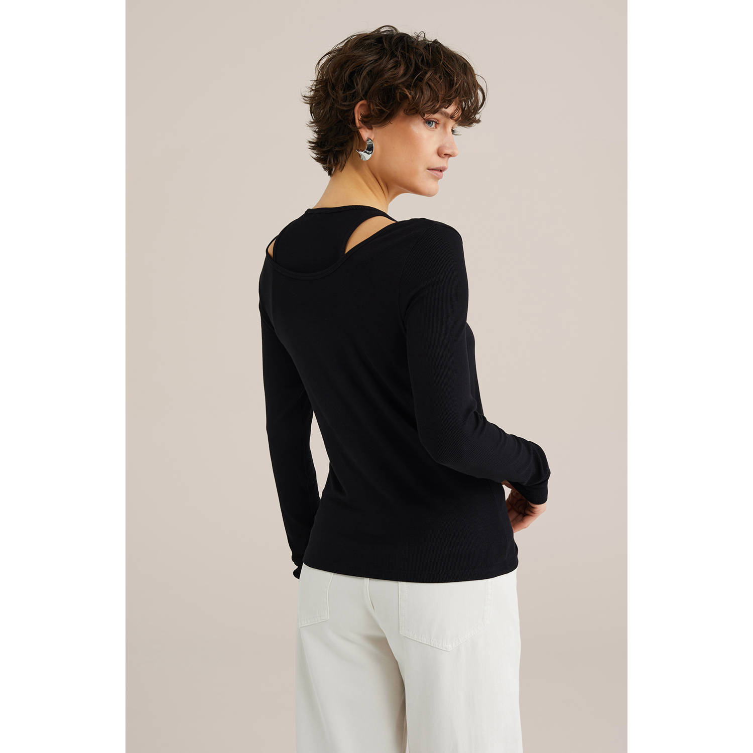 WE Fashion WE STUDIO fijngebreide top zwart